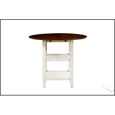 White and Dark Cherry Finish Counter Height Table with 2 Bottom Shelves, Drop Side Leaf for Kitchen Dining