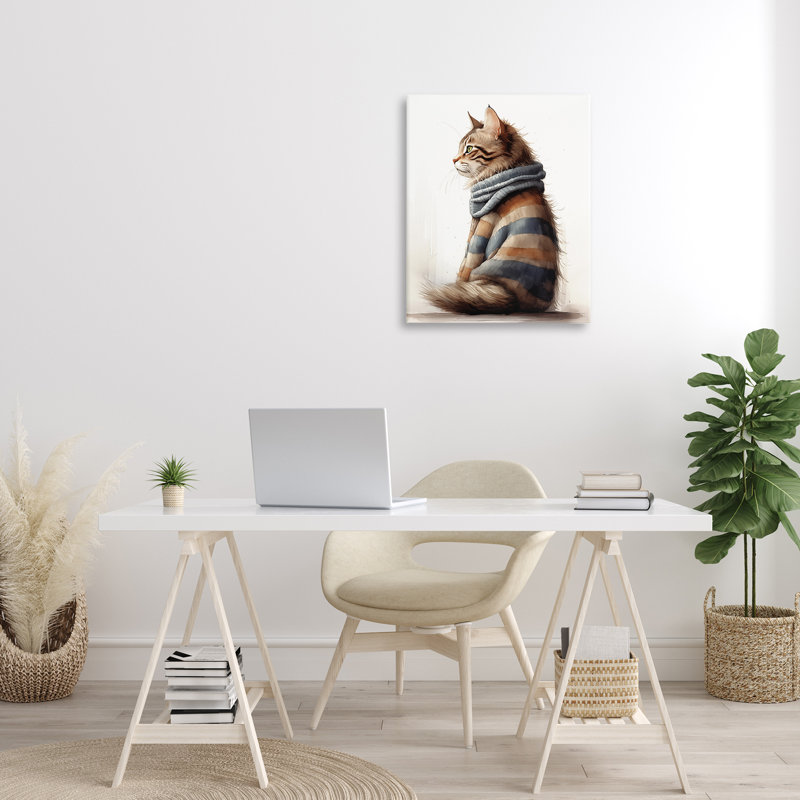 Chat dans un chandail rayé, art mural par Sasha, H 30 po x l 24 po