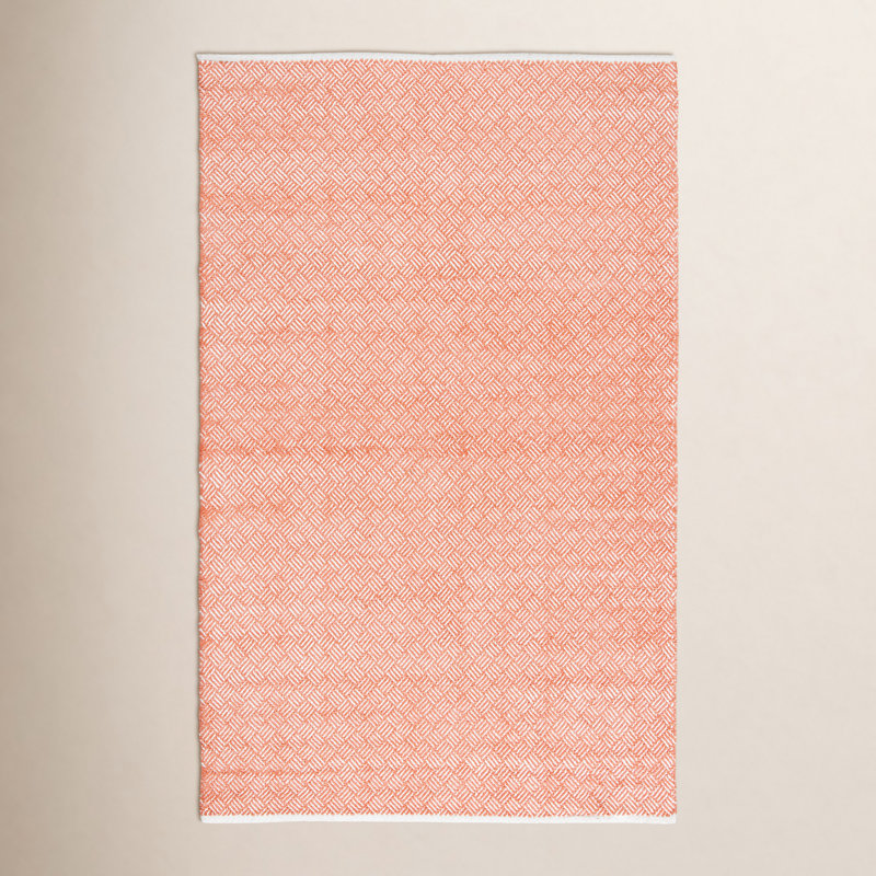 Tapis orange en coton tissé à la main à motif géométrique Evansdale, Rectangle 6 pi x 9 pi