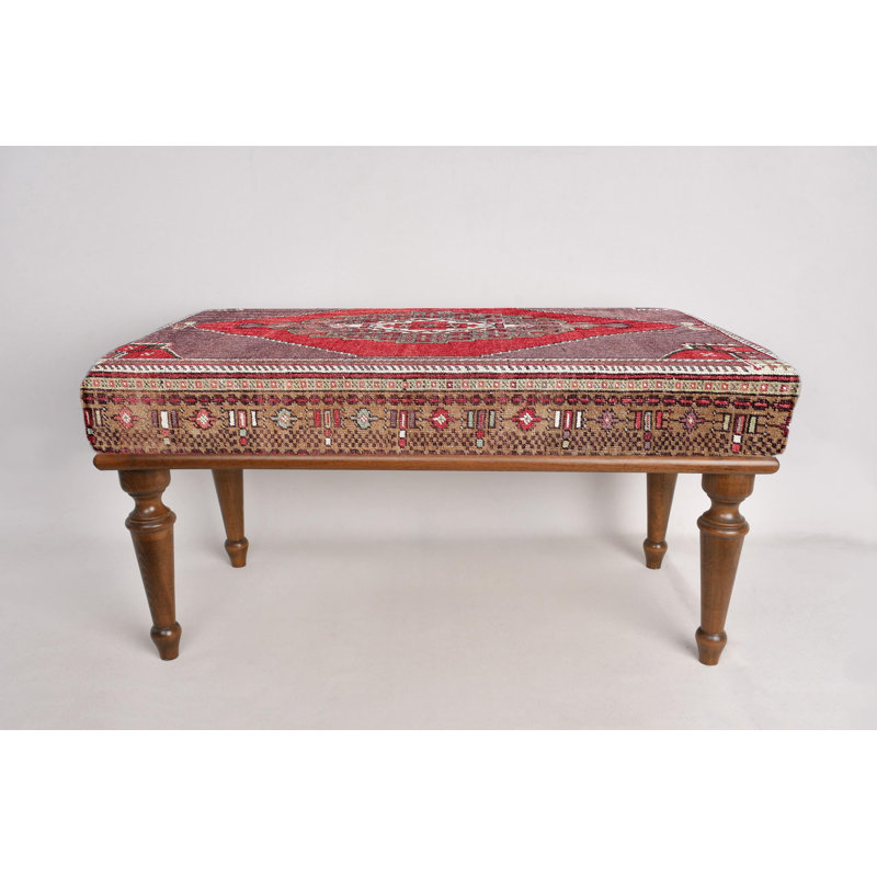 Cotton Upholstered Bench, Brown, 45cm H x 120cm W x 45cm D