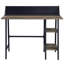 Bureau en chêne rustique avec pieds noirs, 2 tablettes pour le rangement et les besoins d'affichage, support pour téléphone intelligent, structure en bois composite-43464484