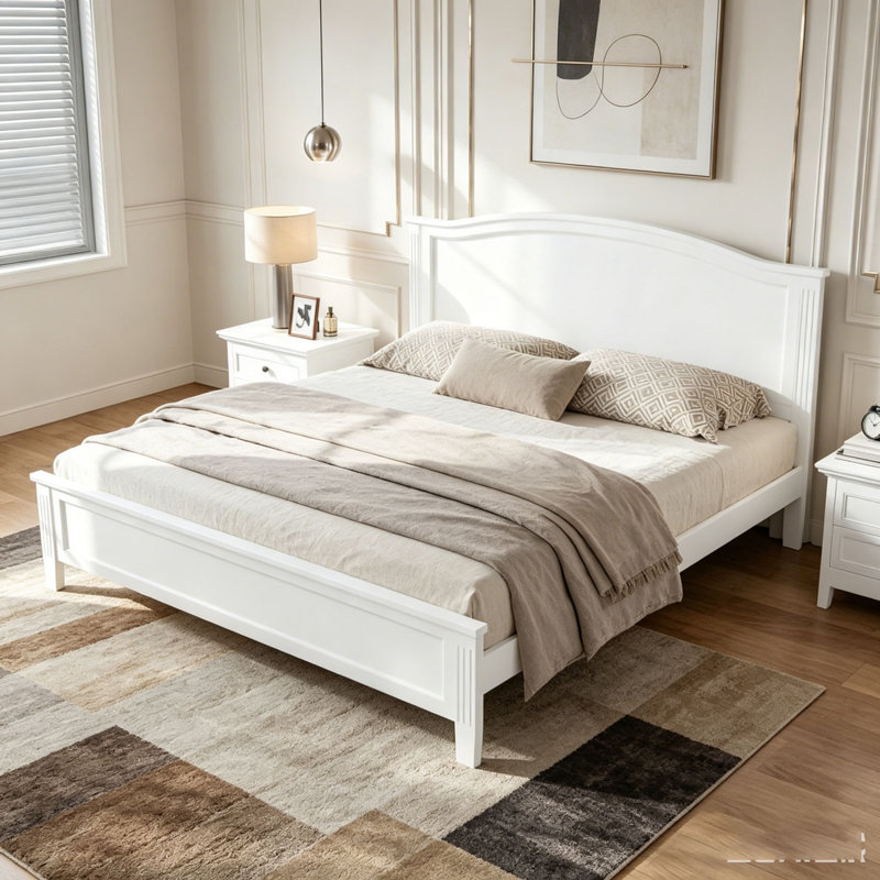 Lit plateforme avec tête de lit et pieds en lattes de bois, Lit double, Espresso