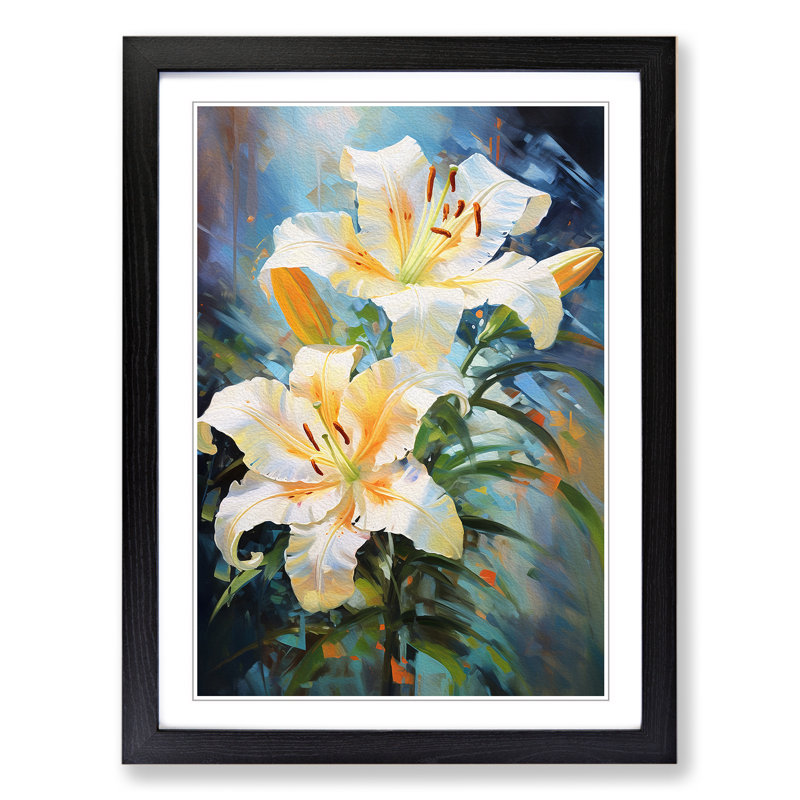 Lily Flower Impressionism - Single Picture Frame Print on Wood, Black, 34cm H x 25cm W x 2cm D