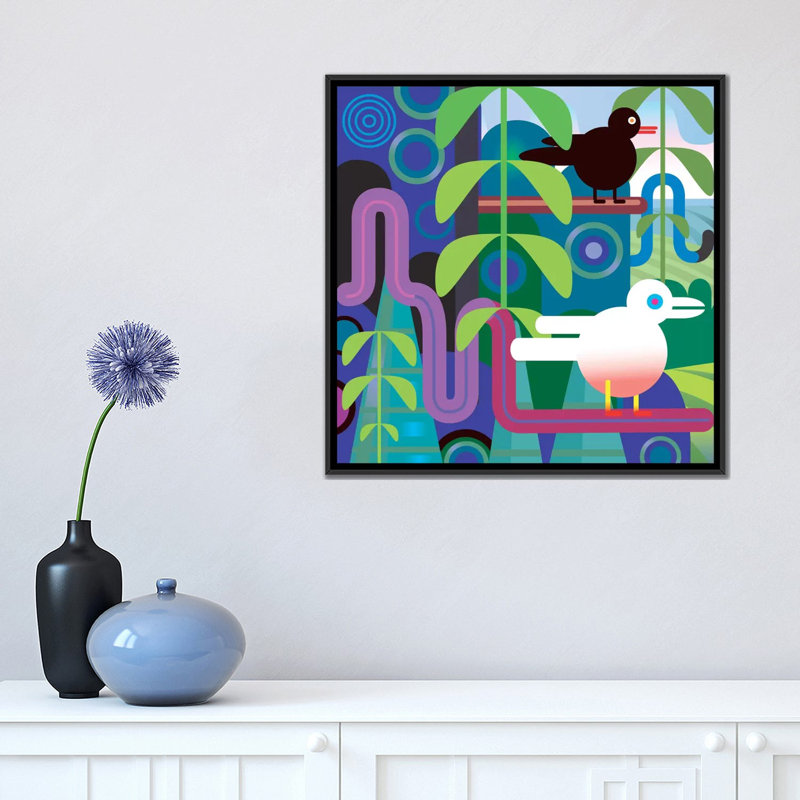 « jungle », impression sur toile, H 18 po x l 18 po x P 1,5 po, Toile avec cadre noir, Pas de tapis