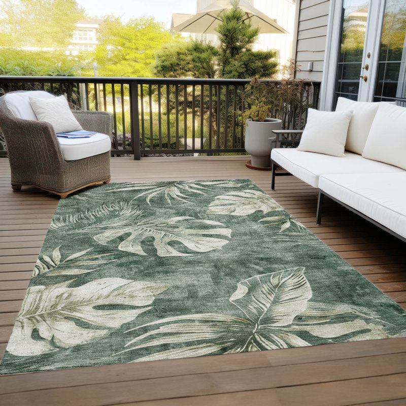 Machine Washable Indoor/Outdoor Xhevrie Fern Rug, Rectangle 5' x 7'6"