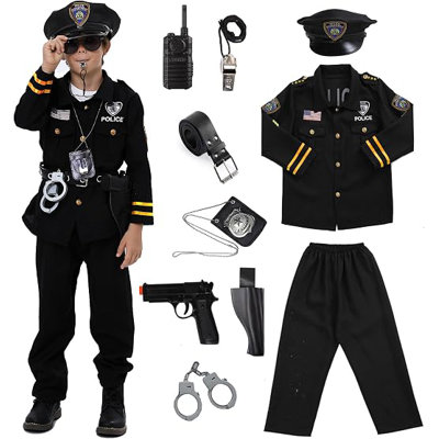 Tissu sergé – Uniforme de police d'Halloween pour garçons (noir)
