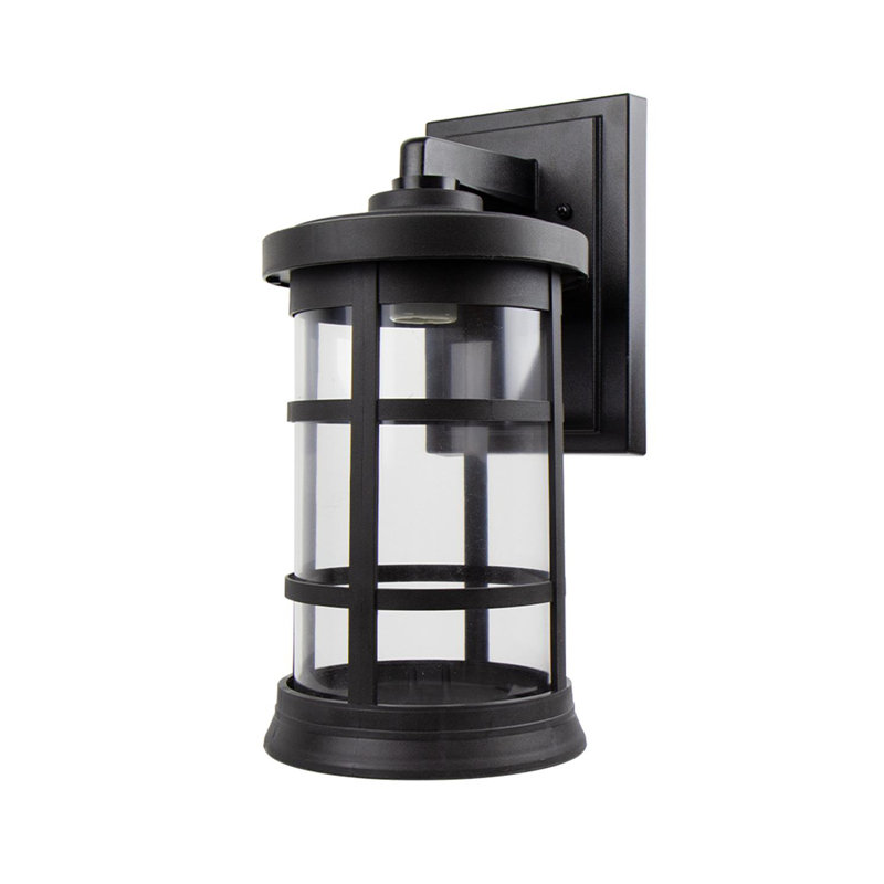 Artisan Round Outdoor Wall Lantern with Clear Acrylic Lens, Black, 15.25"H x 7.4"W x 9"D