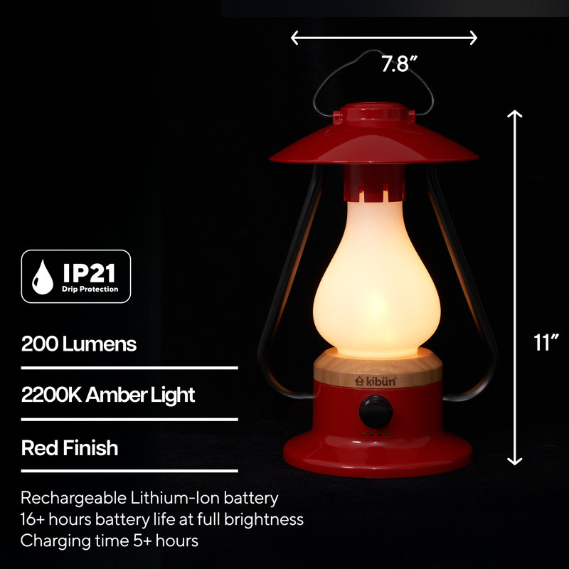 Bonfire Cordless LED Outdoor Table Lamp With Dimmer, Built-In Rechargeable Battery, 3-Level Brightness With Power Bank, Red