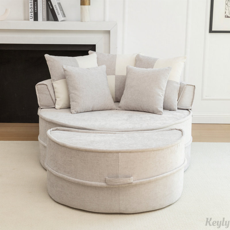 Fauteuil demi-tonneau d'appoint surdimensionné avec 5 coussins et repose-pieds, Gris