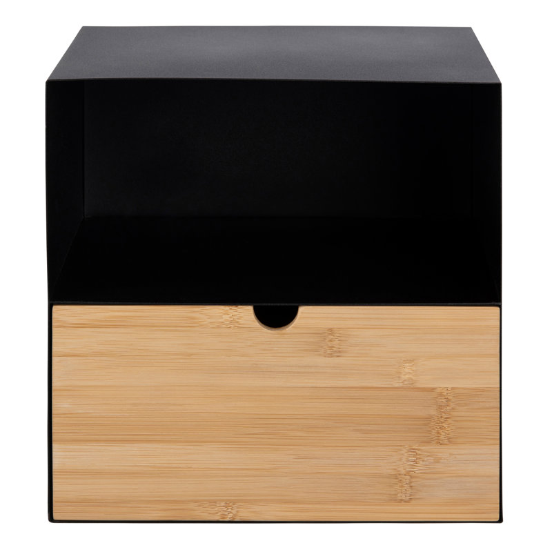 Saliou 30cm W Manufactured Wood Bedside Table, Black/Bamboo