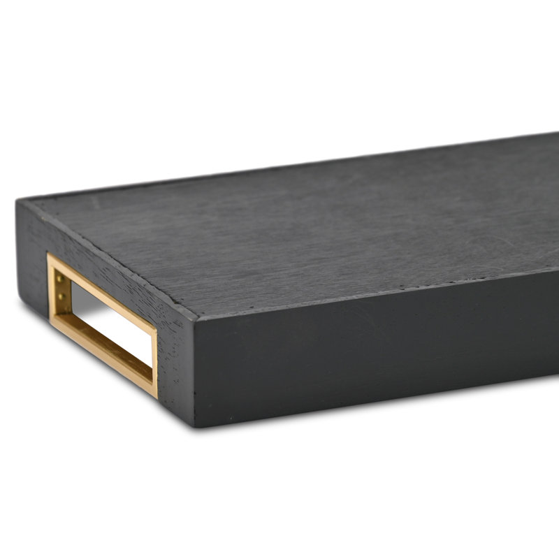 Plateau décoratif mince en bois Nyssa, L 31,88 po x P 8,25 po x H 2 po, Noir