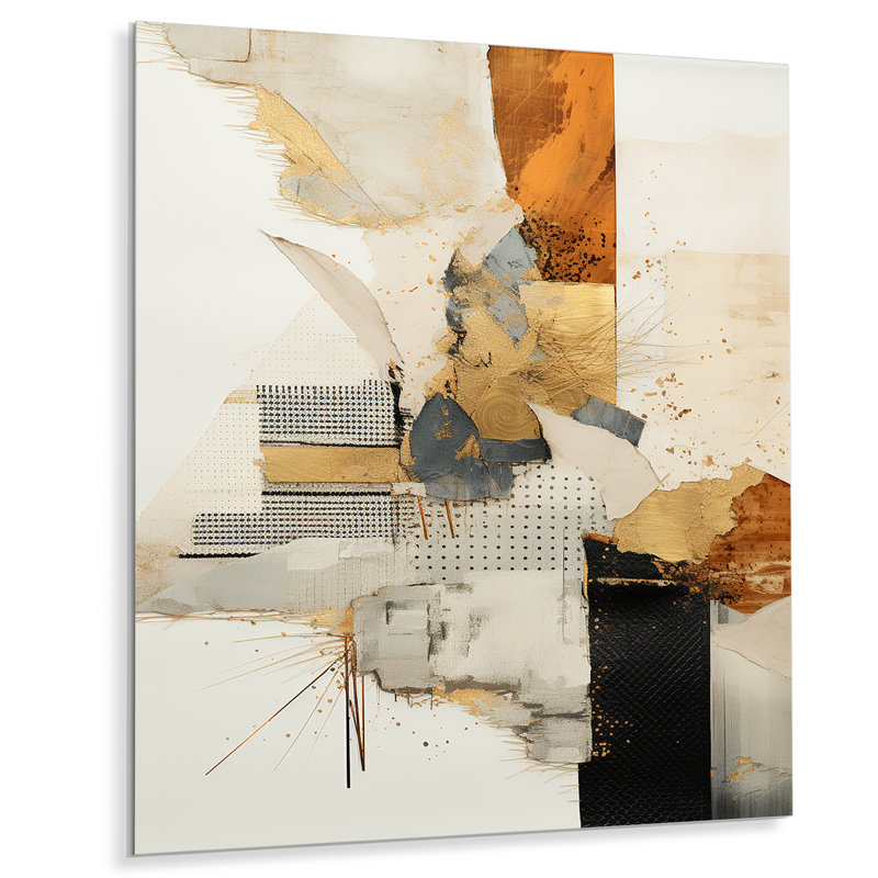 Or et gris coucher de soleil Collage IV - Collages abstraits, art mural en métal, H 20 po x l 12 po x P 1 po