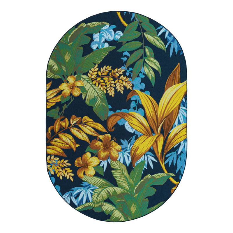Brett Floral Blue/Yellow Indoor / Outdoor Area Rug, Oval 7'1" x 10'