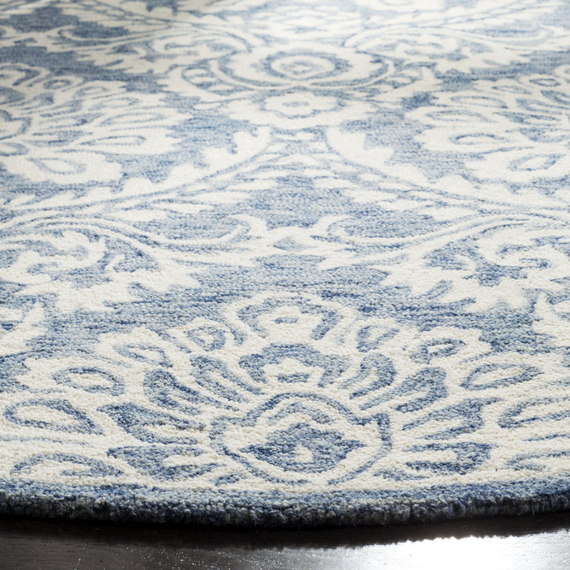 Tapis bleu / ivoire en laine fait à la main Tansy, Rond 6 pi