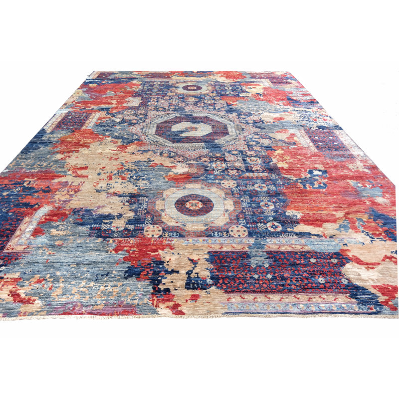 Hand Knotted Wool Area Rug in Multi