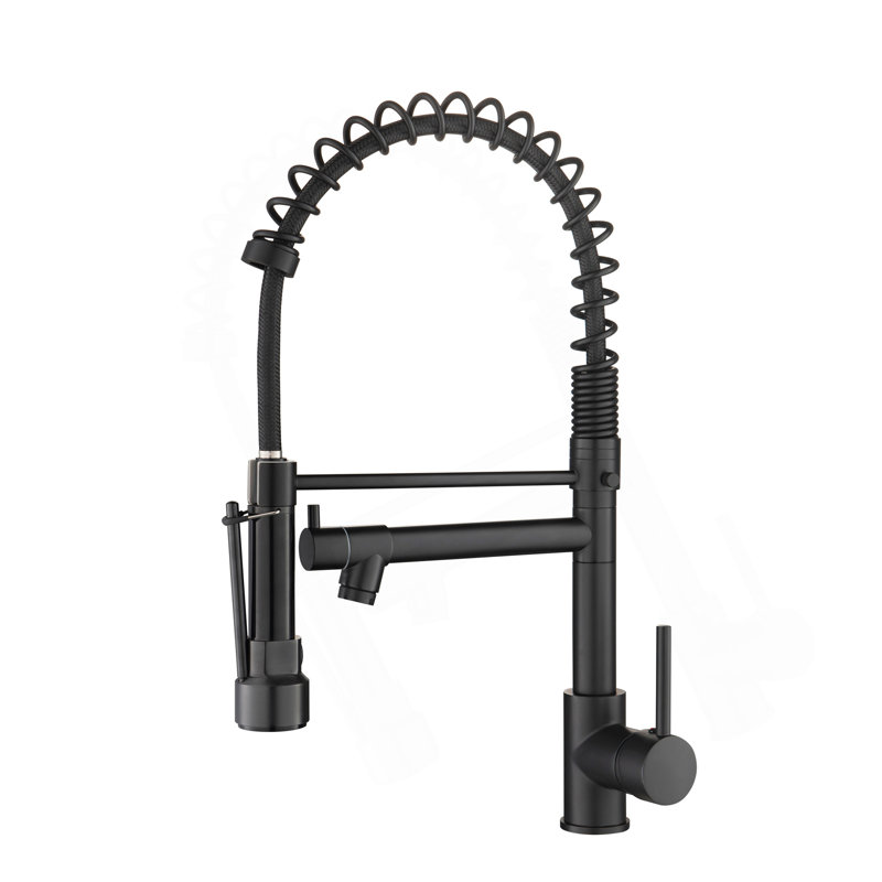 Commercial Black Kitchen Faucet With Pull Down Sprayer, Single Handle Single Lever Kitchen Sink Faucet, Black