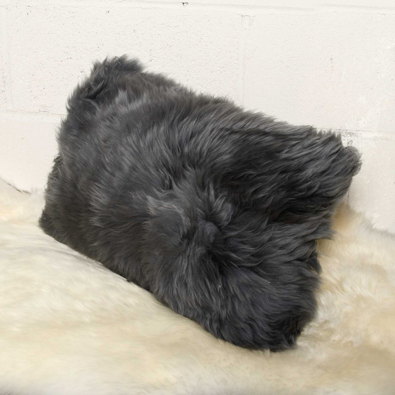 12" x 20" Gray Sheepskin Fur Pillow with Microsuede Backing