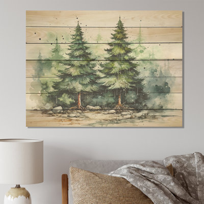 Minimalism Pine Tree Forest II - Tree Pine On Wood Print