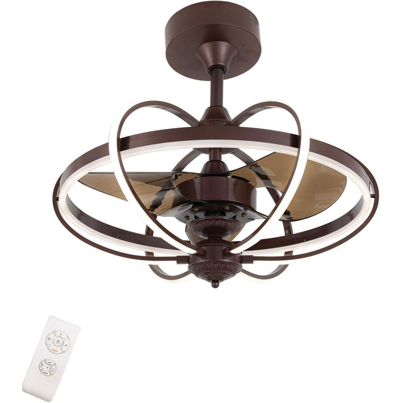 Ventilateur de plafond à 3 pales Latravion avec télécommande et ensemble d'éclairage inclus, Clair/Brun, Brun