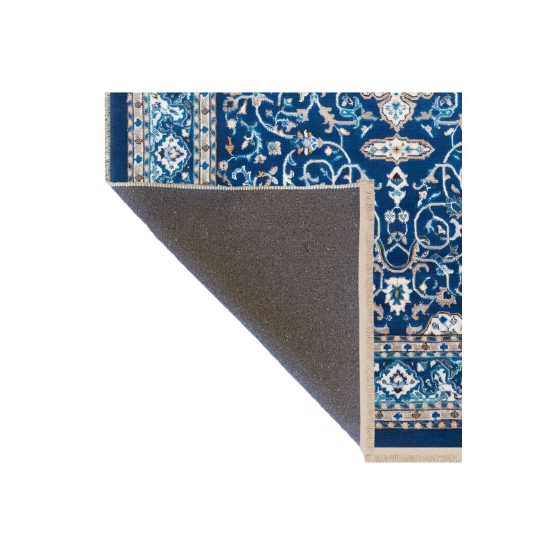 Tapis décoratif rétro à motif bleu foncé traditionnel, Sous-tapis rectangulaire de 3 pi 3 po x 4 pi 11 po