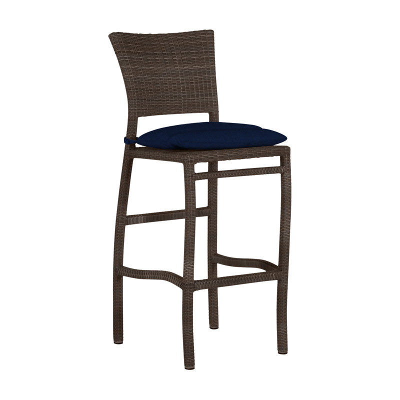 Skye 24" Patio Bar Stool with Cushion, Black Walnut, Dove Sunbrella® Linen, Welt