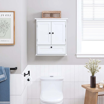 Petite armoire à pharmacie blanche - Rangement mural pour salle de bain avec tablette réglable