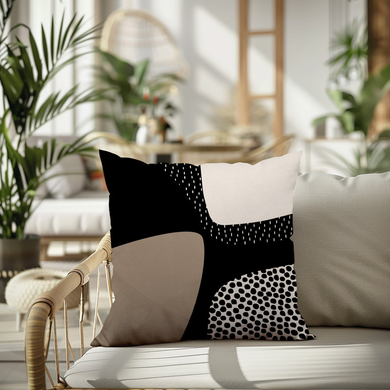 Coussin carré intérieur / extérieur pia, H 15 po x l 15 po, Beige / noir / blanc cassé
