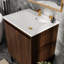 Meuble-lavabo de 61 cm (24 po) avec lavabo blanc, conception 2 en 1 (sur pied ou murale), portes à fermeture douce, élégant fini chêne, grands tiroirs de rangement, construction en panneaux multicouches pour une durabilité accrue.