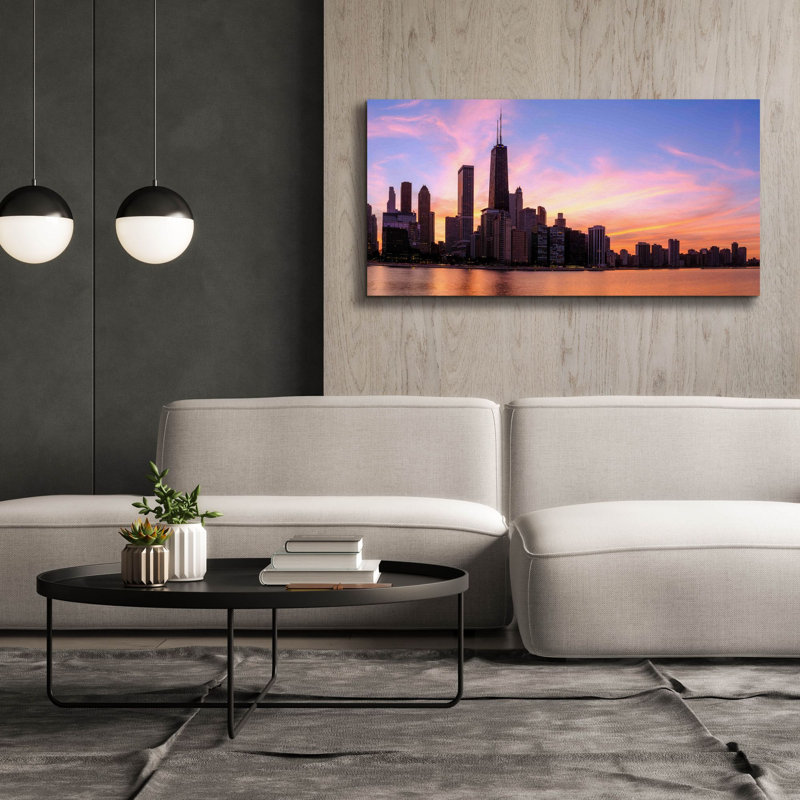 «Chicago - Burning Amber Sunset» par Epic Portfolio, art mural sur toile, H 30 po x l 60 po x P 1,5 po