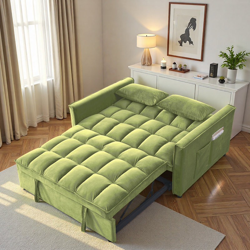 Cubbindall Upholstered Convertible Sofa Bed,Sleeper Sofa,Velvet Sofa,Modern Sofa,Accent Sofa, Green Velvet