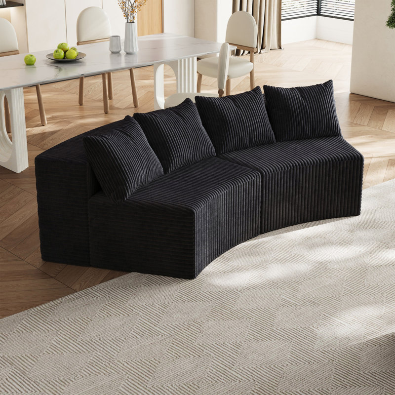 Canapé modulaire courbé avec quatre coussins Boneless, Noir