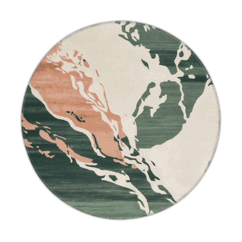 Tapis intérieur et extérieur vert Watercolor, Rond 5 pi