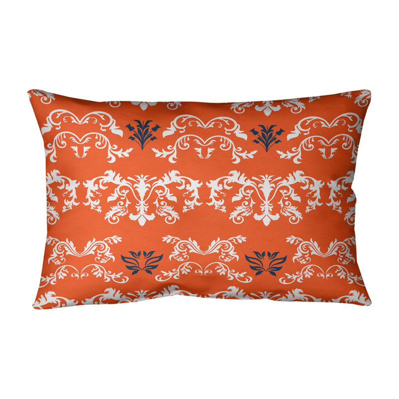 Denver Damask Linen Reversible Throw Pillow, Spun Polyester, Orange/White/Black