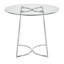 Table de salle à manger contemporaine en chrome avec plateau en verre transparent