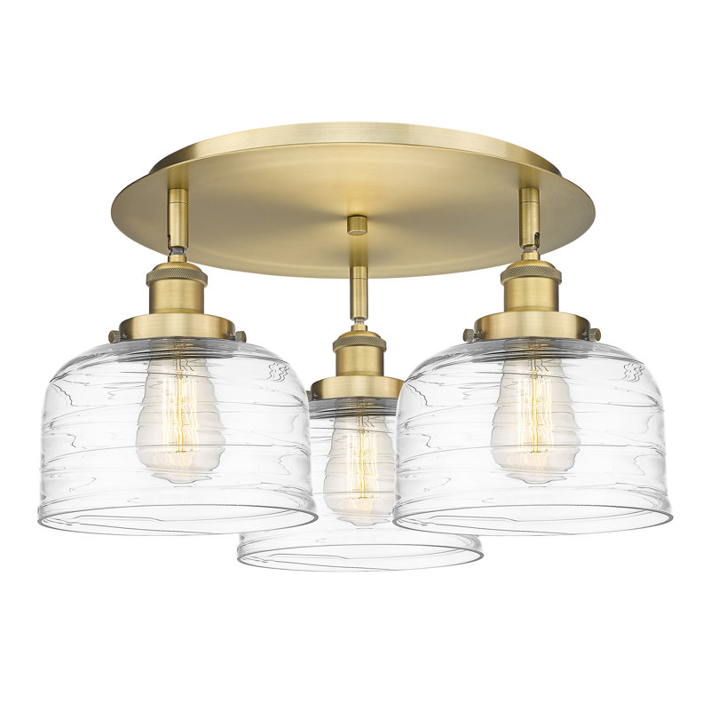 Bejtullah Glass Flush Mount, Clear Deco Swirl, Brushed Brass