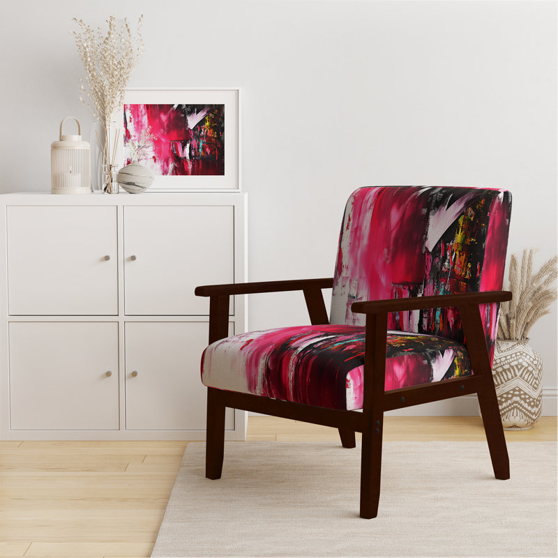 Fauteuil de 23 po de large Nicosha, Polyester rouge, Accoudoirs carrés bruns