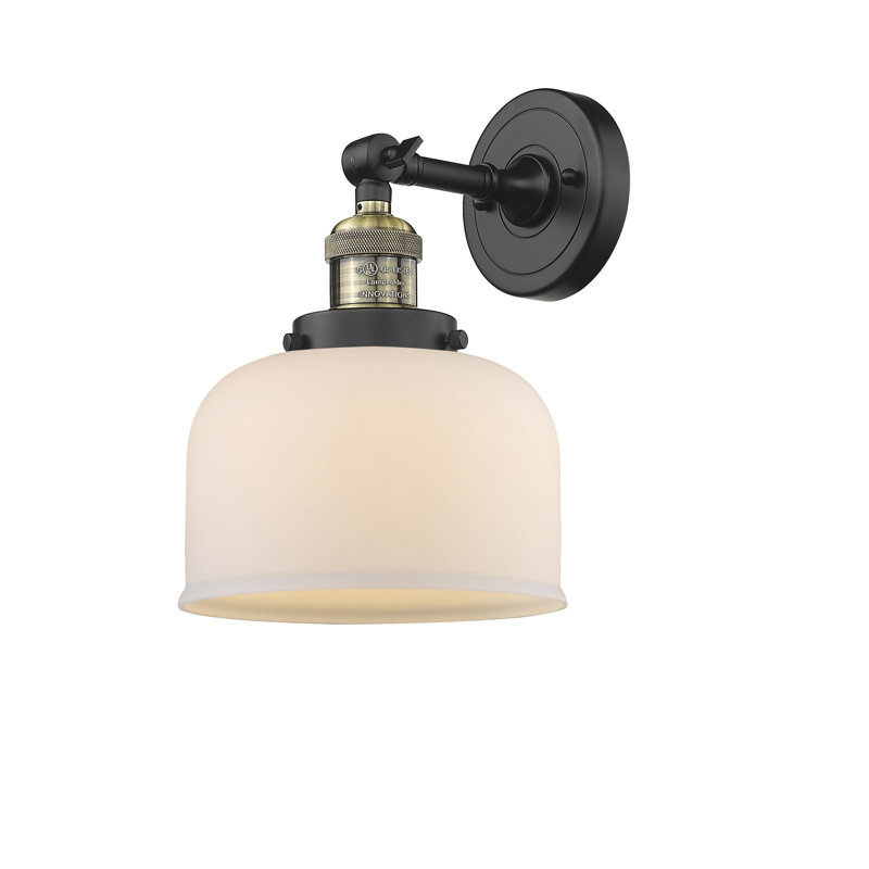 Bell - 1 Light 8" Sconce, 6 Watt Vinage LED Bulb, Matte White Cased, Black Antique Brass