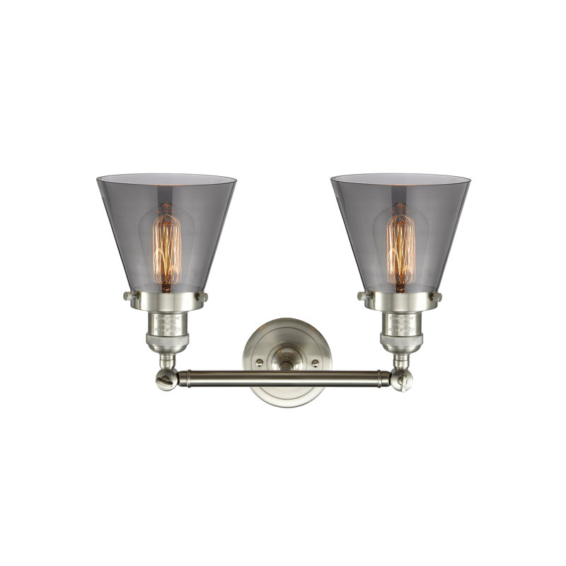Cone 2 Light Tiltable Bath Vanity Light, 6 Watt Vinage LED Bulb, Smoked, Brushed Satin Nickel