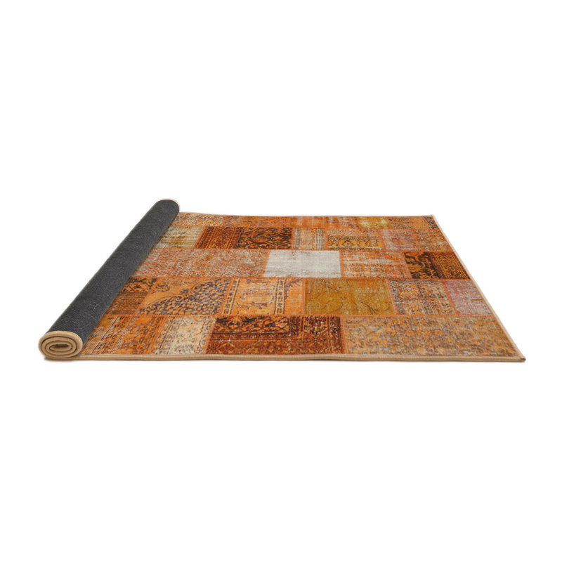 Tapis orange/brun/jaune contemporain, Rond 4 pi