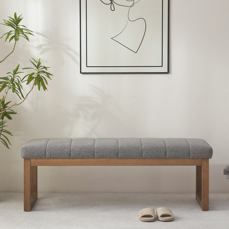 Boucle Upholstered Bench, Light Grey