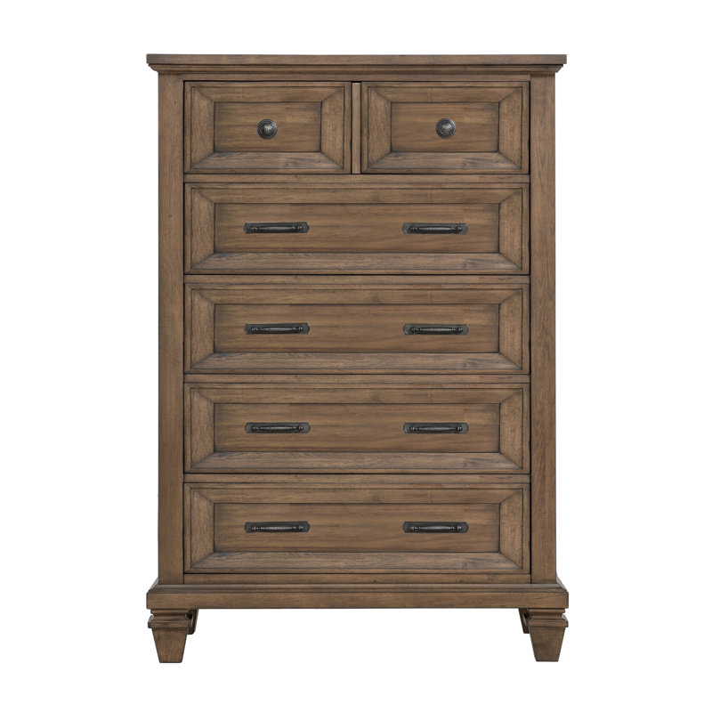 Commode haute Henry, bois d'acacia brun moka, 6 tiroirs
