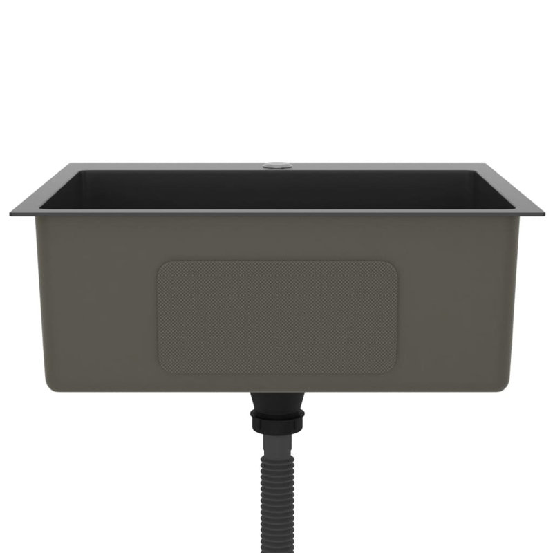 vidaXL Kitchen Sink with Strainer, Stainless Steel Top-Mount Sink, Fast Drainage, Anti-Corrosion, Black, 17.3" W x 23.2" L