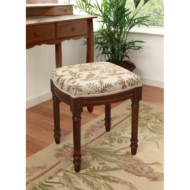 Tabouret de coiffeuse en lin gris Camiah, Noyers, Caramel