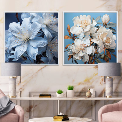 Minimalisme - Bouquet de rhododendrons Beauties II - ensemble de 2 collages rhododendrons carrés