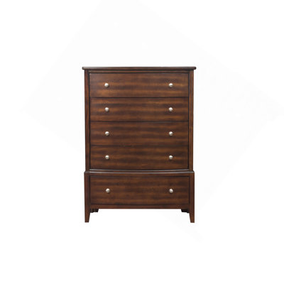 Dark Cherry Finish 1Pc Chest Of 5X Drawers Satin Nickel Tone Knobs Transitional Style Bedroom Furniture