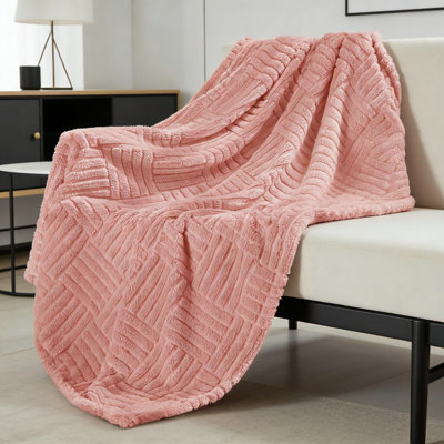 Lightweight Fleece Throw Blanket For Couch And Bed, Ultra Soft And Warm All-Season Blanket With Decorative Jacquard Pattern, Fluffy And Cozy Reversible Throw