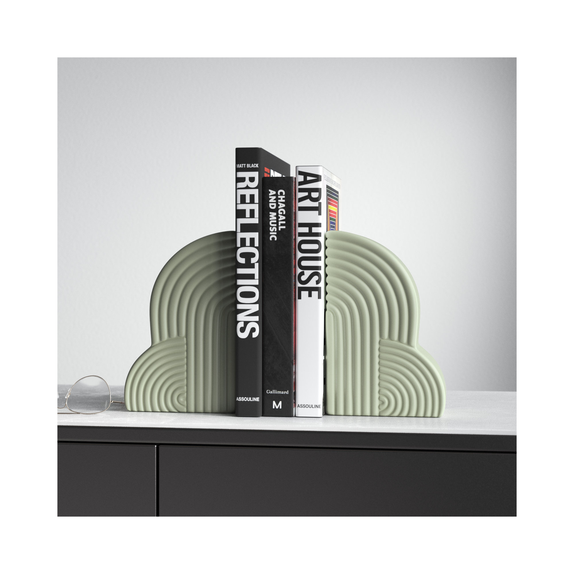 Arch Bookends - 13" x 10" Decorative Ceramic Book Holders - Book Lover Gift Idea, Green
