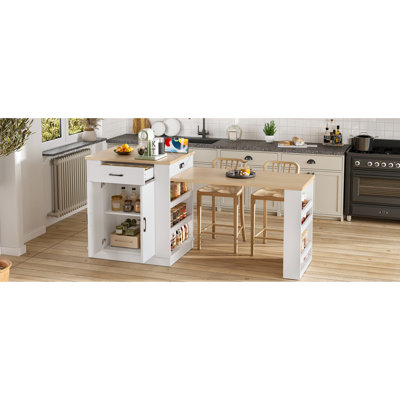 White Multi - Functional Island With Drawers, Double Door Cabinets And Open Shelving For Kitchen Workspace Tea Time Dining