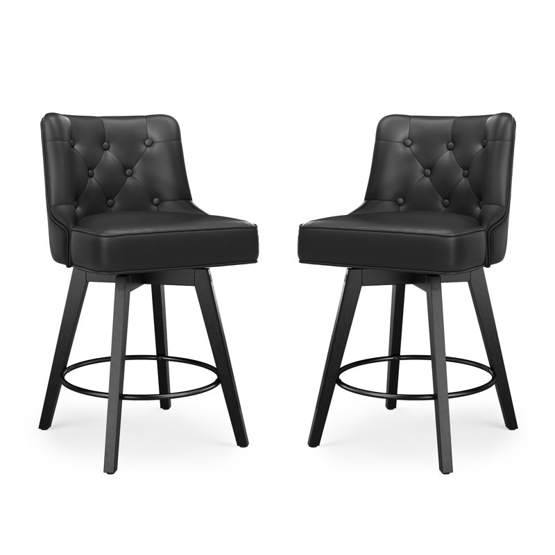 Bianny Swivel Upholstered Counter Stool, Black/Faux Leather