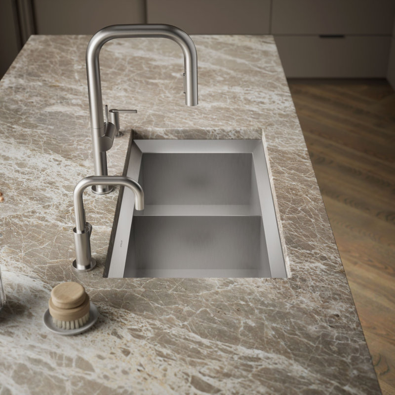 Poise® 33" L x 18" W x 9.5" Undermount Kitchen Sink Includes Cutting Board and Bottom Bowl Rack, Standard, 50/50 bowls